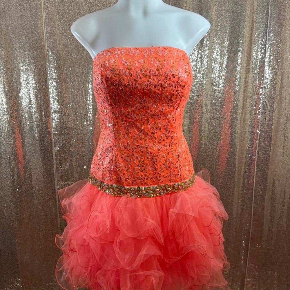 Poly USA Orange Sequin Strapless Ruffled Tulle Skirt Formal Dress NWT